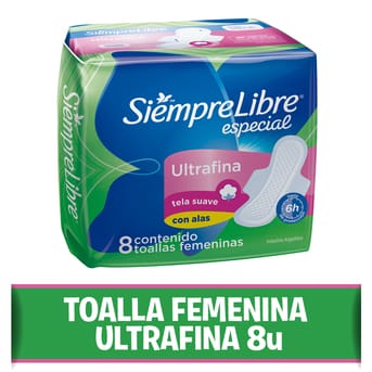 Toallas Femeninas Siempre Libre Especial Ultrafina C/Alas 8un